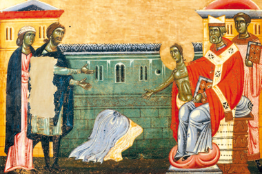 SCENE DALLA VITA DI SAN FRANCESCO (Bonaventura Berlinghieri, 1235-1274)- Francesco getta via i vestiti, rinunciando all’eredità. Basilica di Santa Croce, Firenze